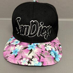 New Genesis San Diego Cap Hat Black Purple Floral Adjustable City Snap Back